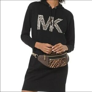 Michael Kors Logo Hoodie‎ Dress Studded Leopard XS